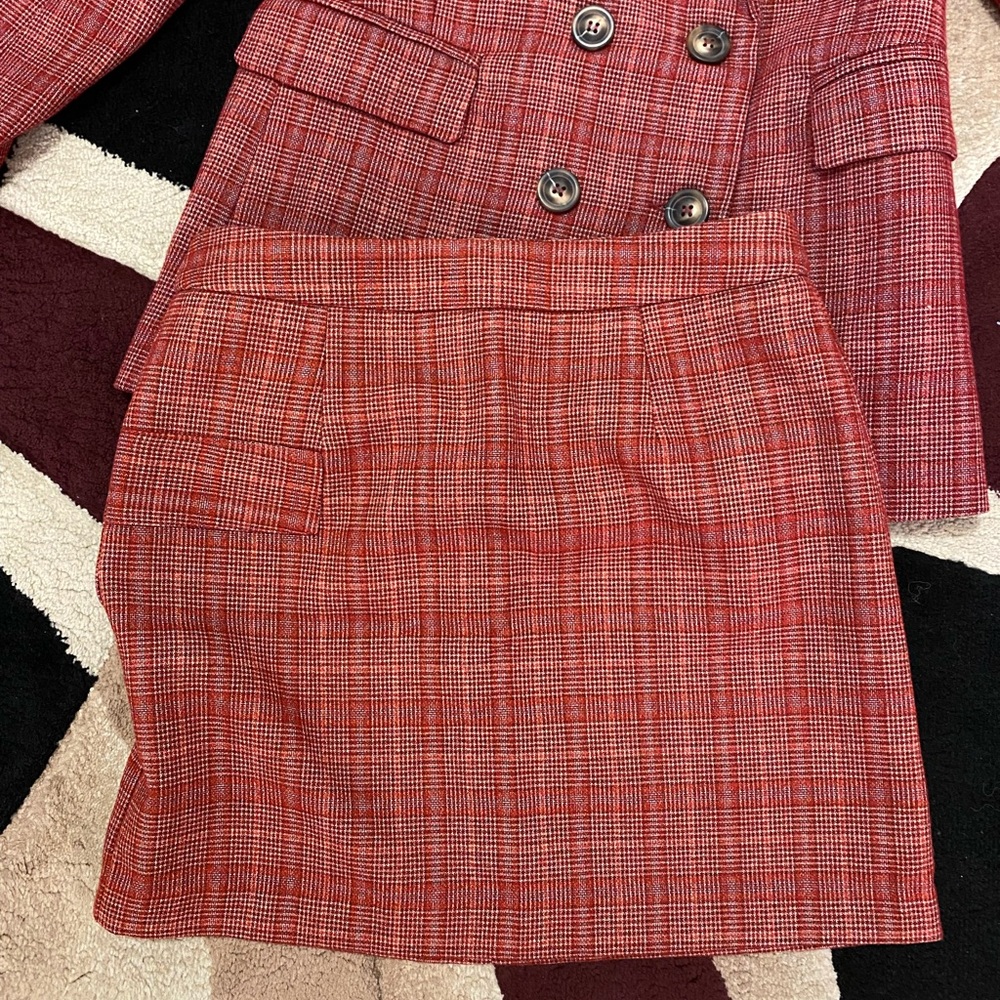 Herringbone style red mini skirt high rise